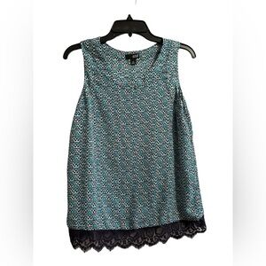 Ana Blue Summer Tank Top Camisole W/ Black Lace At Hem Womens Medium Sleeveless